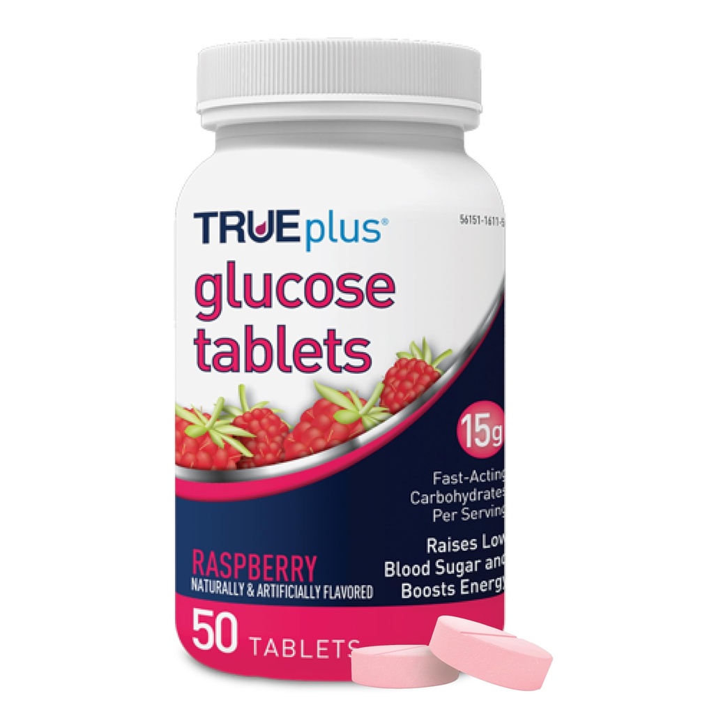 TRUEplus ® Glucose tabletter, Raspberry Flavor - 50ct