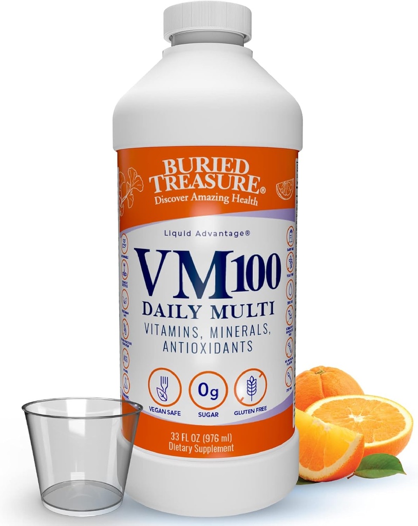 Begravet Treasure VM100 Daily Multi - 32 Servering, flydende vitaminer mineraler tillæg med dosis Cup