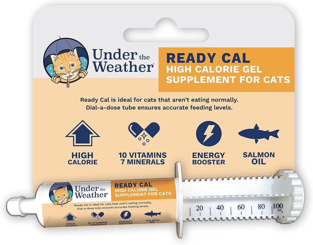 Under Vejret Pet Pet 124; Ready Cal til Cats 100cc Budd124; High Calorie Supplement Budd124; Kat Vægt Gainer og High Calorie Booster Budd124; 10 Vitamin, 7 Mineraler & Omega Fedtsyrer (for Cats 100cc)