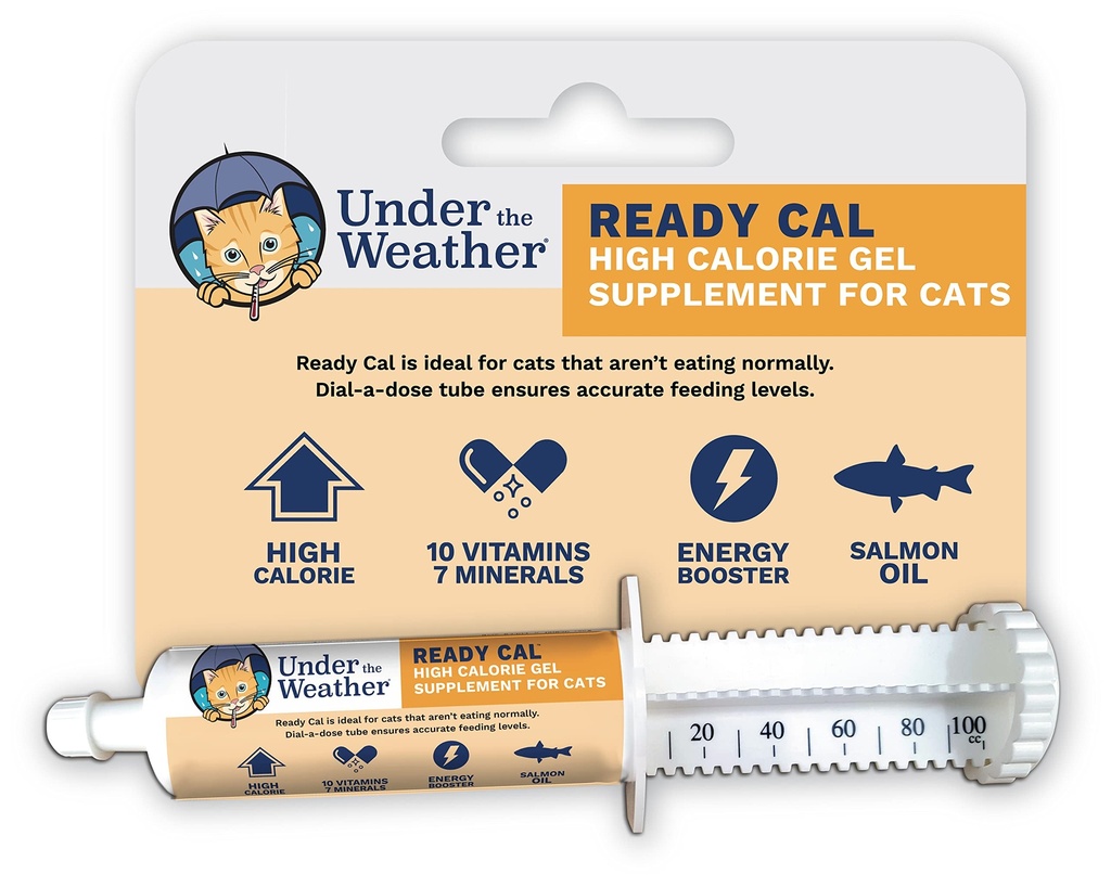 Under Vejret Pet Pet 124; Ready Cal til Cats 100cc Budd124; High Calorie Supplement Budd124; Kat Vægt Gainer og High Calorie Booster Budd124; 10 Vitamin, 7 Mineraler & Omega Fedtsyrer (for Cats 100cc)