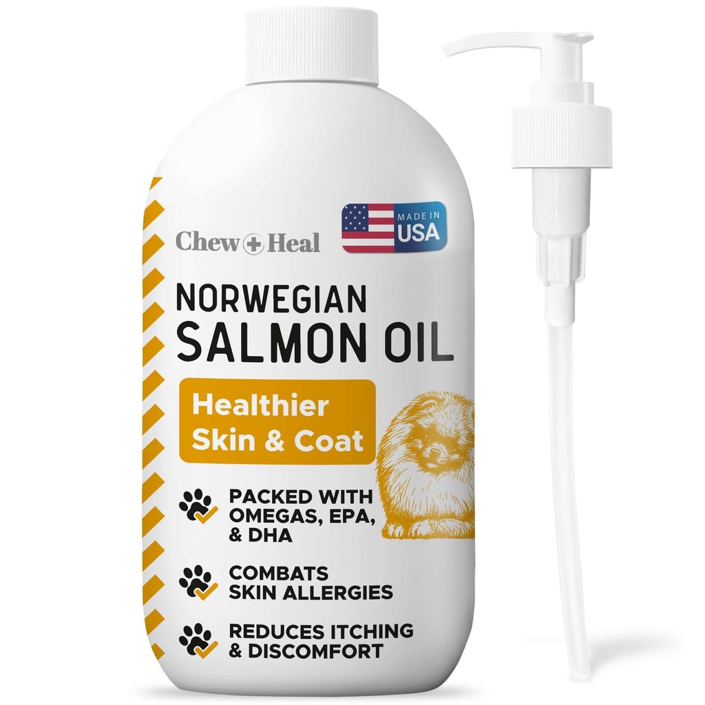 Lakseolie til hunde og katte, 32 oz - Omega- Rich supplement til sund hud & Coat, Fælles & immunstøtte - All- Natural Fish Oil Liquid - Premium Pet Care, Made in USA