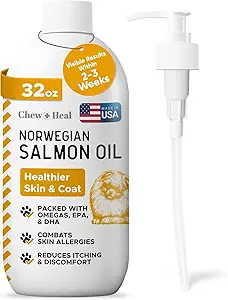 Lakseolie til hunde og katte, 32 oz - Omega- Rich supplement til sund hud & Coat, Fælles & immunstøtte - All- Natural Fish Oil Liquid - Premium Pet Care, Made in USA