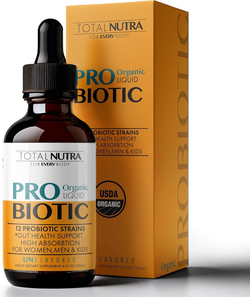 Liquid Probiotic for Women, Men, Kids, Toddler Probiotic: USDA Organic Probiotika, Vegan Probiotic Liquid & Alfalfa Blend + Acidophilus for Gut Health, Dairy Gluten Sugar Free, Non- GMO Oral Probiotika