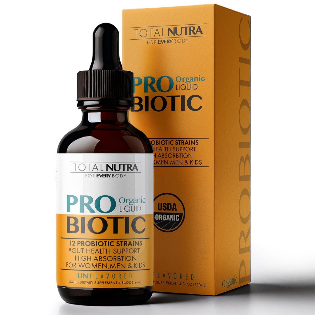 Liquid Probiotic for Women, Men, Kids, Toddler Probiotic: USDA Organic Probiotika, Vegan Probiotic Liquid & Alfalfa Blend + Acidophilus for Gut Health, Dairy Gluten Sugar Free, Non- GMO Oral Probiotika