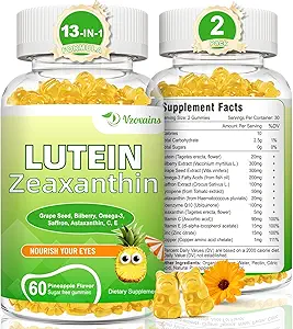 Lutein 20 mg med Zeaxanthin Gummies, Lutein og Zeaxanthin Kosttilskud med Eye Vitaminer C, E, Bilbær til Eye Health - 120Cts