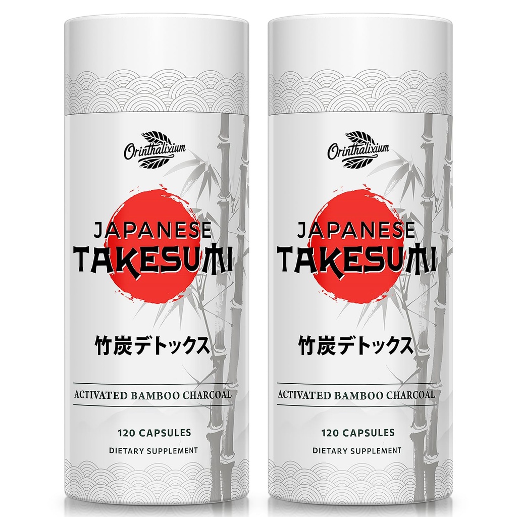Takesumi Bamboo Charcoal 2000mg - Aktiveret kul fra Bamboo til Max Absorption, Detox & Gut, 120 Vegan Kapsler