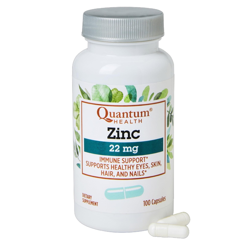Quantum Health Zinc Gluconate 22mg Daily Immunity Boost Supplement Supports Energy, Healthy Eyes, Hair Skin & Nails - Essential Mineral Immune Support for Women & Men - 100 Capsules