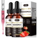 Vitamin B12 Flydende dråber Sublingual 10000 mcg, Triple B- 12 Complex Supplement, Methyl & Methylcobalamin Blend for kvinder & mænd, Mood & Energy Booster, Metabolisme & Health Support, 2 Pack