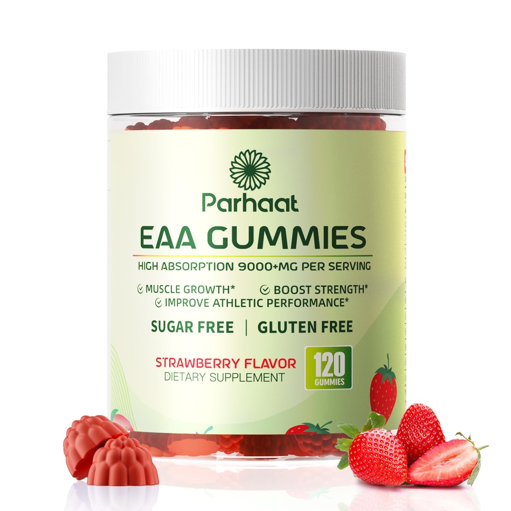 EAA Gummies 120 Gummies (Strawberry), Essential Aminosyrer - Alle 9 Essential Aminos (EAA) og All Branched- Chain Aminos (BCAAs), Non- GMO, Gluten Free, Vegetar Friendly