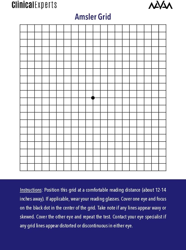 Amsler Eye Grid med Magnetisk Ryg - Daglig Vision Screening Tool for Macular Degeneration & Glaukom Patienter af Kliniske Eksperter (1 pakke)