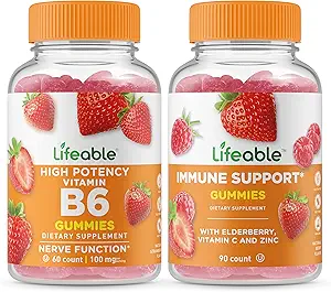 Lifeable Vitamin B6 + immunstøtte, Gummies Bundle - Great Tasting, Vitamin Supplement, Gluten fri, GMO fri, tyggetabletter