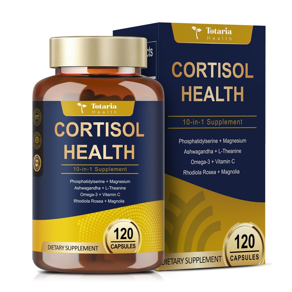 Totaria Cortisol Supplement med Ashwagandha, Magnesium, Rhodiola Rosea, L Theanine, Hormone Balance for Women 120 Vegan Kapsler (pakning med 1)