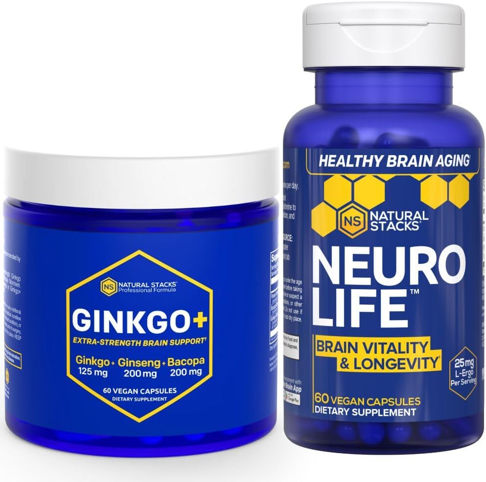 NATURLIGE STAKKER Ginkgo Biloba + NeuroLife Supplement Bundle - understøtter Mental Performance & Brain Longevity * - 120 Total Kapsler