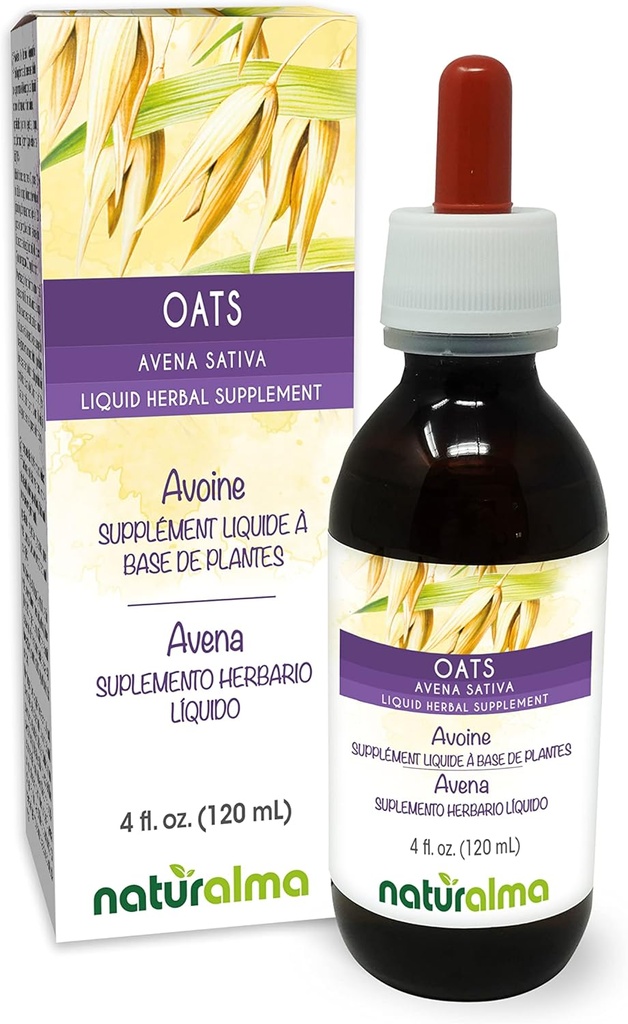 Naturalma Havre (Avena Sativa) Tops Alkohol- Gratis tinktur - 4 fl oz flydende ekstrakt i dråber - Urtetilskud - Vegan