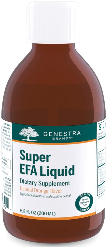 Genestra Brands Super EFA Flydende • 124; støtter hjerte-kar-sundhed, og udvikling af hjerne, øjne og nerver hos børn * • 124; 6.8 Fl Oz • 124; Natural Orange Flavor