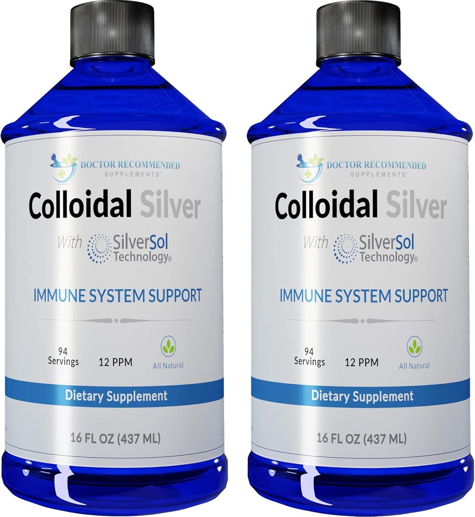 Kolloid sølv væske - 12 PPM Premium Sølv løsning, 60 MCG Per Servering, Alle naturlige, Vegansk immunsystem support, Ionic sølv vand dagligt mineraltilskud (2-16 Fl oz flasker)