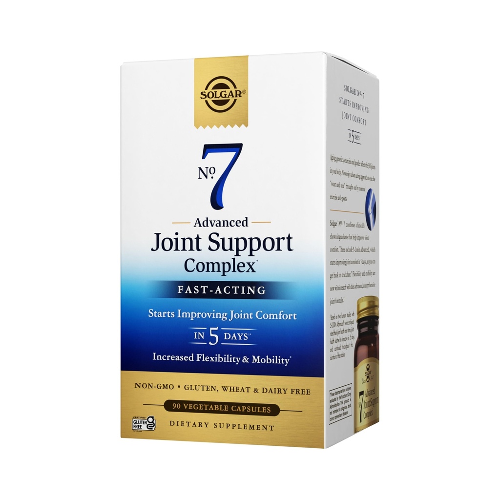 Solgar No. 7 - Joint Support and Comfort - 90 Vegetariske Kapsler - Øget mobilitet og fleksibilitet - Gluten- Free, Dairy- Free, Non- GMO - 90 Servering