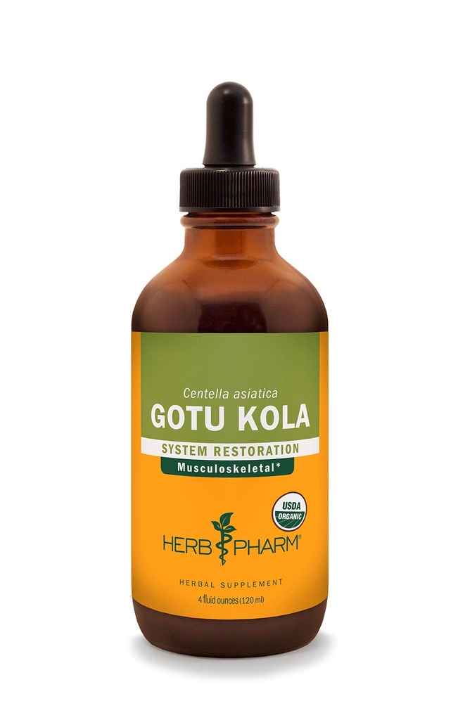 Herb Pharm Certified Organic Gotu Kola Liquid Extract for Muskuloskeletale System Support - 4 Ounce