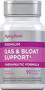 Piping Rock Bloat & Gas Support for Men & Women | 90 Tablets | Extra Strength Pills | Supplement with Enzymes, Turmeric, Ginger & More | Non-GMO & Vegetarian Formula