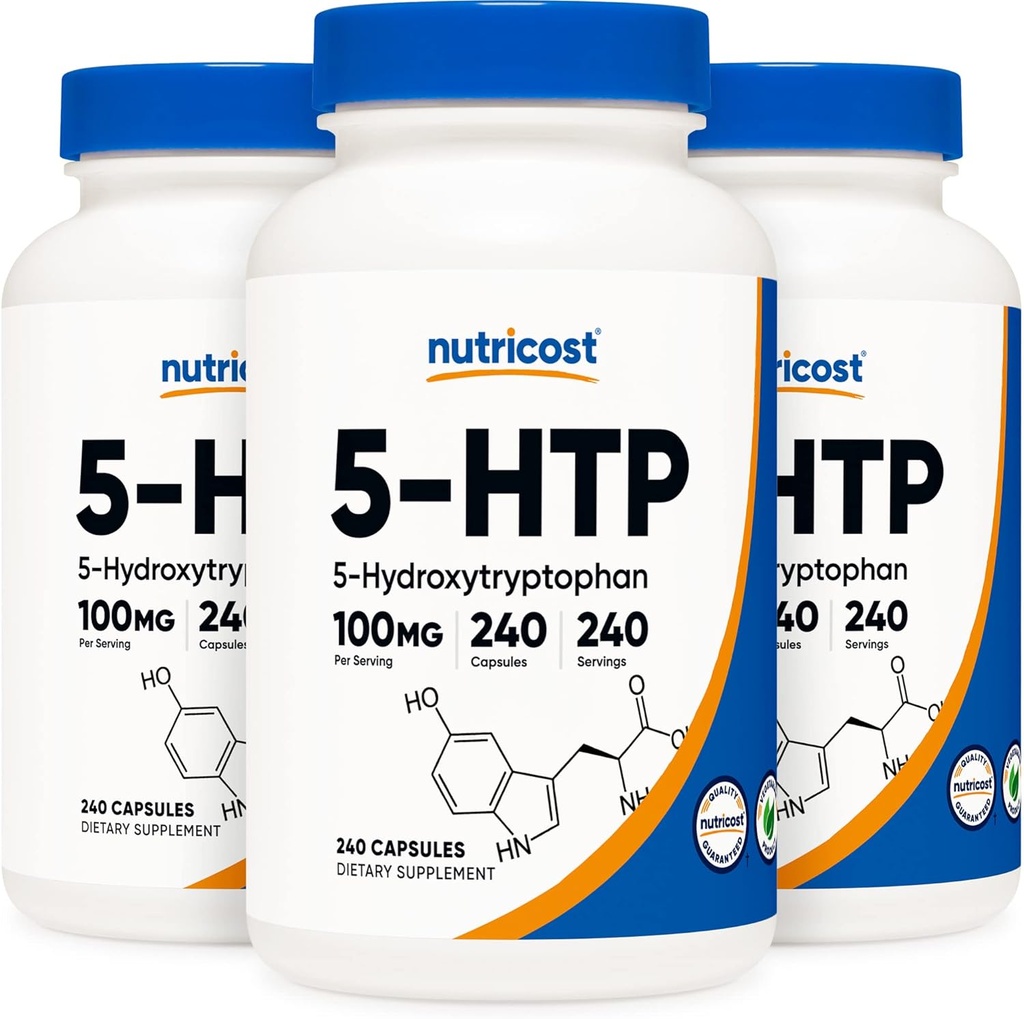 Nutricost 5- HTP 100mg, 240 vegetariske kapsler (5- Hydroxytryptophan) - Non- GMO & Gluten Free (3 flasker)