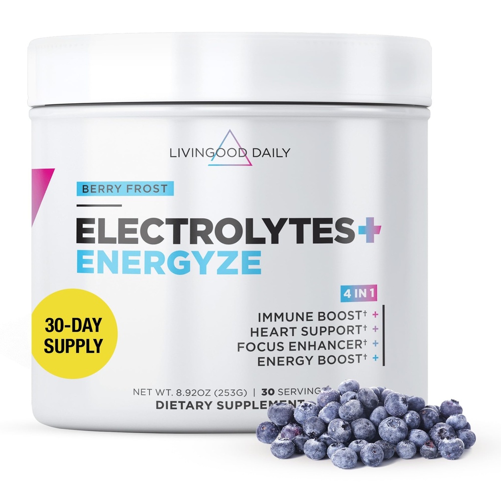 Livingood Daily Electrolytes Powder, Electrolytes Hydration Drink Mix med C-vitamin, Magnesium, Taurine & Sea Salt, Electrolyte Supplement for Energy & Hydration, Keto, Berry Frost Flavor, 30 Srvgs