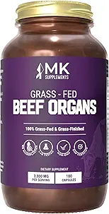 MK Kosttilskud Græs Fed Oksekød orgel supplement, Understøtter hele kroppen Wellness, Nature Identical Blend of Lever, Heart, Milt, Nyrer, Pancreas, Frysetørret, Non- GMO, 45 Serveringer (3.000 mg hver)