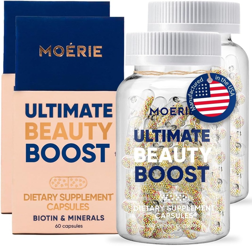 Moerie hårvækst supplement til kvinder & mænd - Hår hud og negle vitaminer med biotin, Q10 & mineraler - For Thicker, Fuller hår & hårtab behandling - Advanced Beadlet Levering System - 120 piller