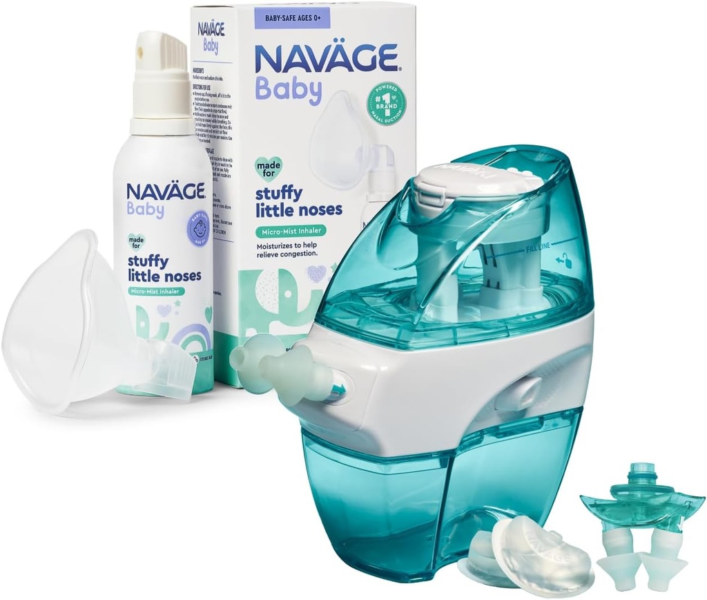 Navage Multi- Bruger Familie Kit med 30 SaltPods og Baby Mist Bundle - Saline Nasal Vanding for voksne og Kontinuerlig Saline Mist for Spædbarn Congestion Relief