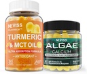 NEVISS Sugar Free Gurkemeje Curcumin Gummies + Marine Algae Calcium Supplement 600mg, High Absorption, Vegan