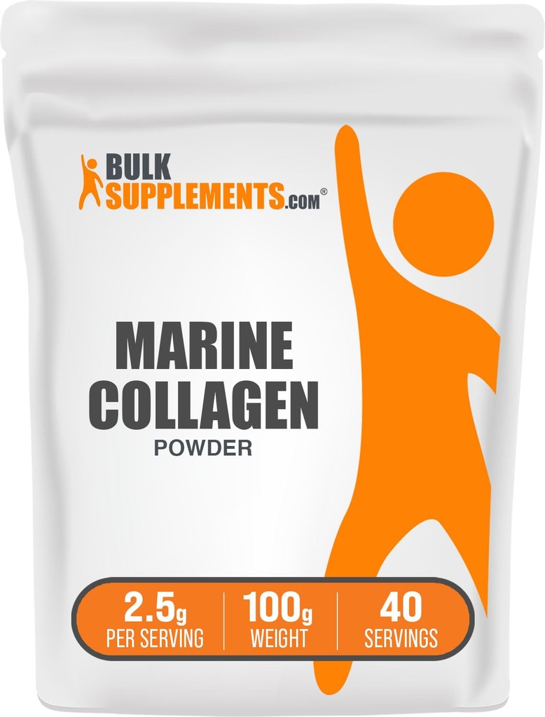 Bulkadditions.com Marine Collagen Powder - Marine Collagen Peptider Supplement, for hår, hud, og negle - Hydyrolyzed & Gluten Free, 2,5 g per Serving, 100g (3,5 oz) (Pack of 1)