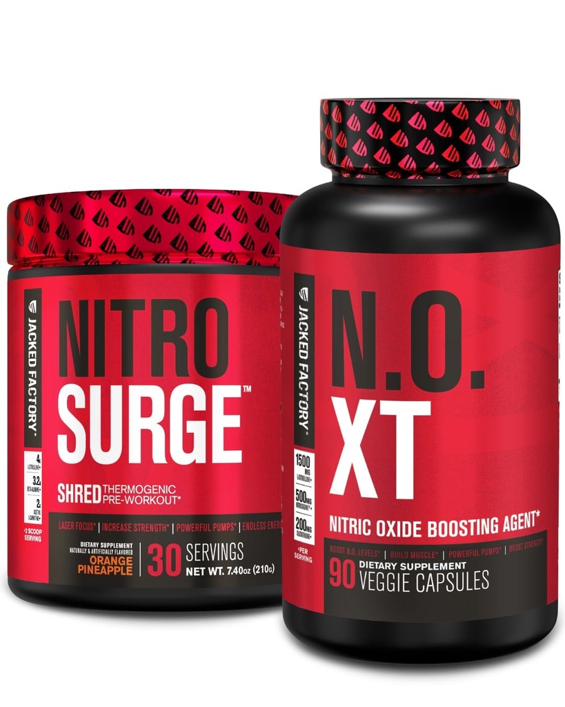Jacked Factory Nitrogrowse Shred Thermogen Pre- Workout i Orange Ananas & N.O. XT Nitrooxide Booster til mænd og kvinder