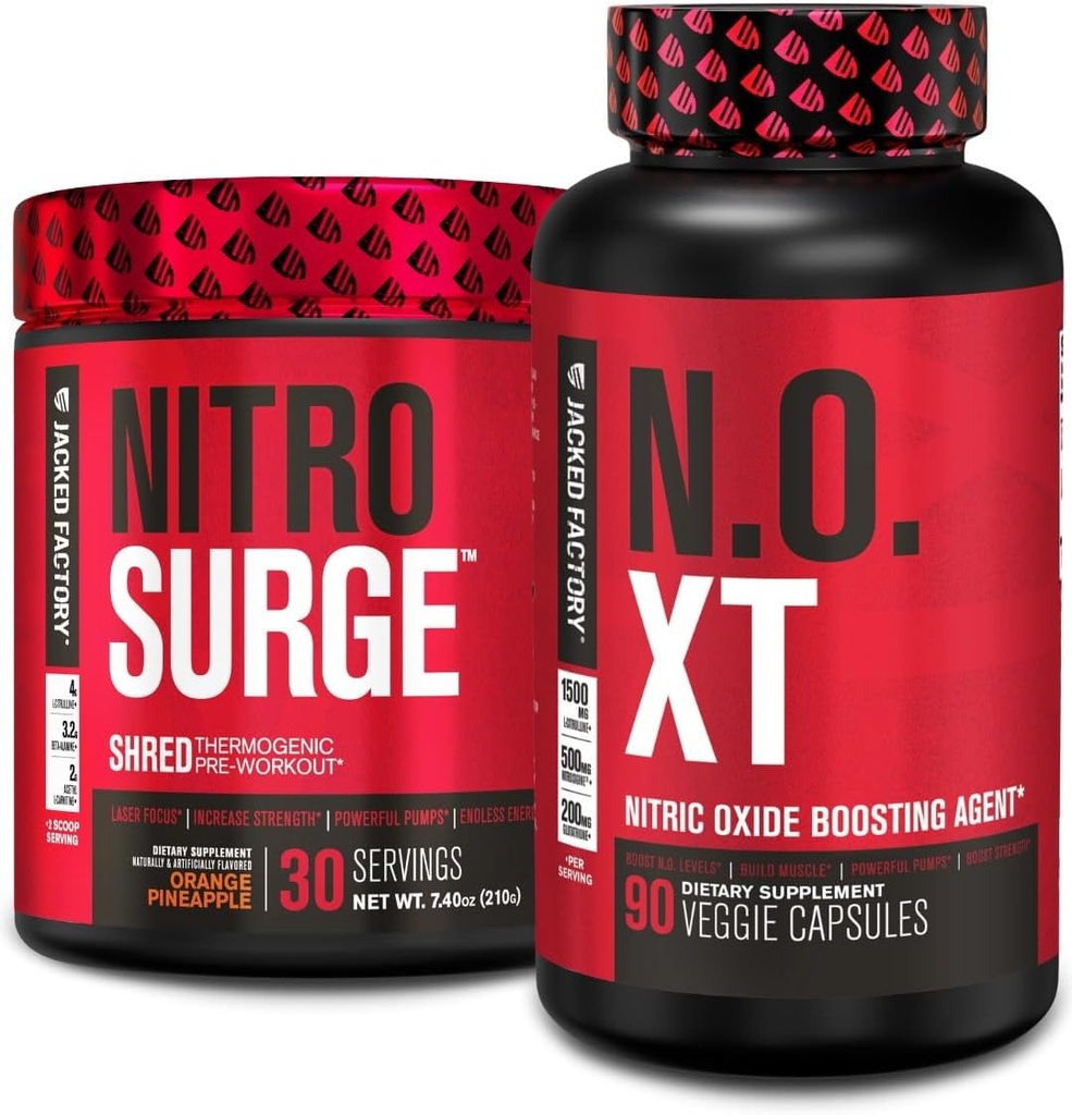 Jacked Factory Nitrogrowse Shred Thermogen Pre- Workout i Orange Ananas & N.O. XT Nitrooxide Booster til mænd og kvinder