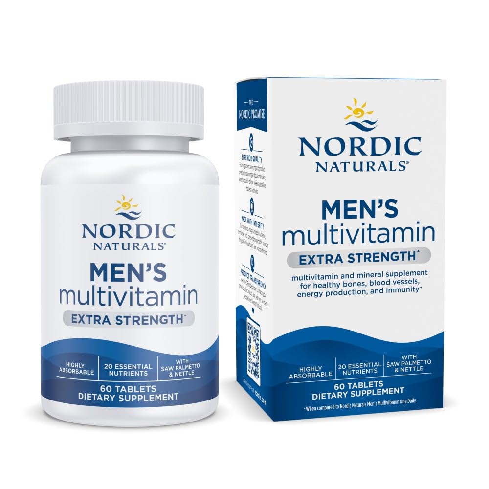 Nordiske Naturals Mænds Multivitamin Extra Strength - Knogle-, Energi & Blod- Fartøj Support - Immunitet Supplement - 20 essentielle næringsstoffer - 60 tabletter - 30 Servering