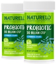 NATURELO Probiotika til fordøjelsessygdomme - 50 milliarder CFU, 11 Stammer, Dagligt Brug Supplement - Øger immunsystemet, Forsinket udgivelse, Ingen-Køleskab, 60 Vegetariske Kapsler (pakke med 2)