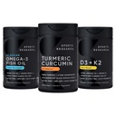 Sports Research Wild Alaska Pollock Omega 3 Fish Oil 90 Softgels (1250 mg), Gurkemeje C3 Complex (120 Softgels) og Vegan 5000 IE D + 100mcg Mk7 Vitamin K (60 Softgels)