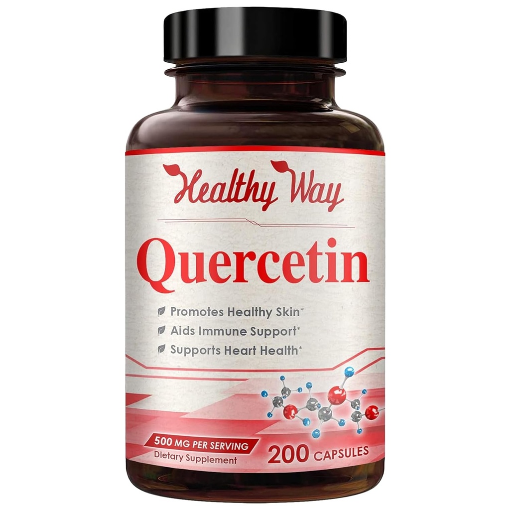 Høj styrke Quercetin 500mg kapsler - En gang daglig kraftfuld antioxidant Quercetin supplement til hjerte ældning hud hjerne og immunforsvar - Vegan Friendly Gluten- Free Made in the USA (200 Servere)