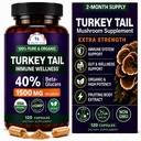 CANCER VIDENSKAB Tyrkiet Tail Wellness Mushrooms Supplement, USDA Certified Organic Extract, Extra Strength 1.500 mg, High Potency 40% Beta- glucans, Gut & immun Support, Natural fordøjelse, 120 Kapsler