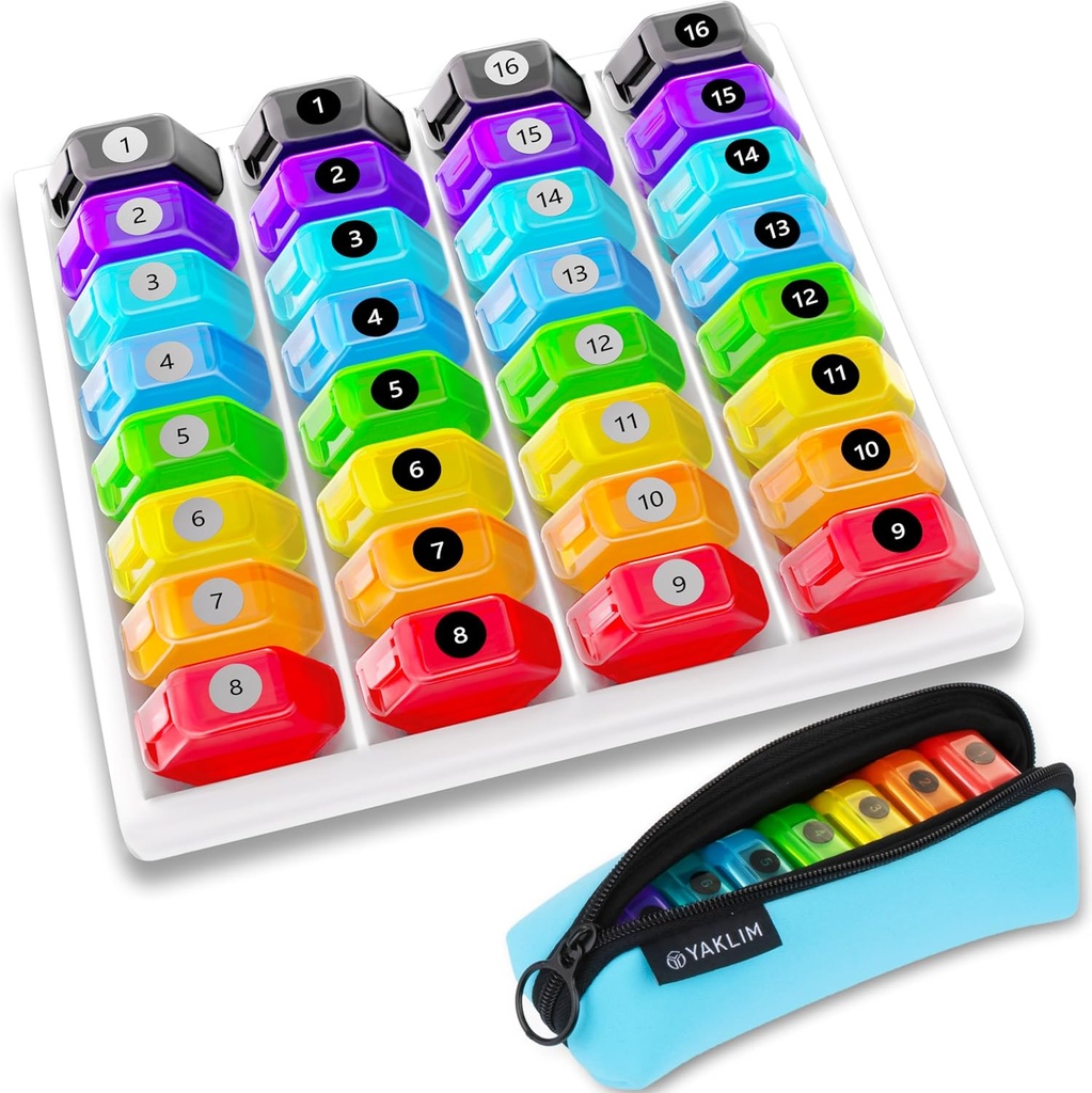 Månedlig Pill Organizer 1- Time a- Day: 30 Day Pill Organizer med etiketter, Bærbar Månedlig Pill Box, Måned Pill Holder ith Bærbar lynlås taske til vitamin, medicin, fiskeolie, Kosttilskud