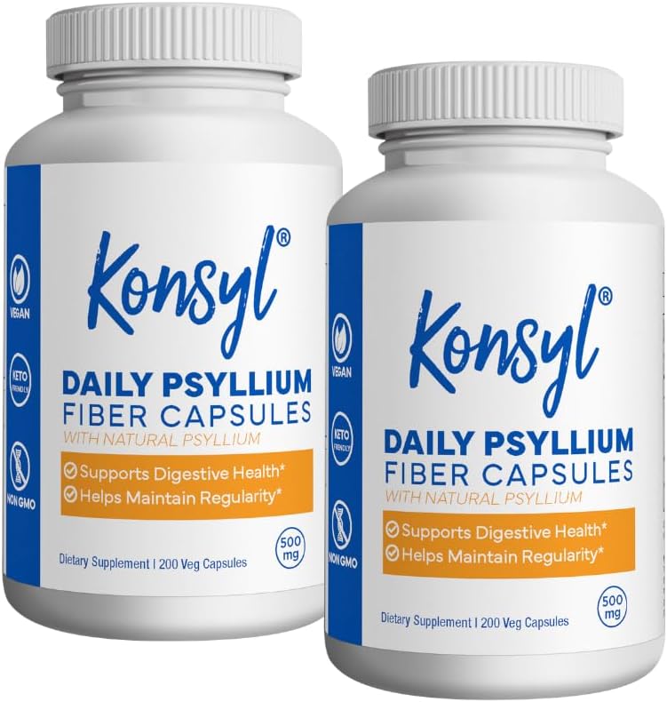 Konsyl Daglige Psyllium Fiber Kapsler - Indeholder 1500 mg All- Natural Psyllium Husk Powder per servering - Understøtter fordøjelsesmæssige sundhed og vægt management mål + (2 Pack - 200 Tæl hver)