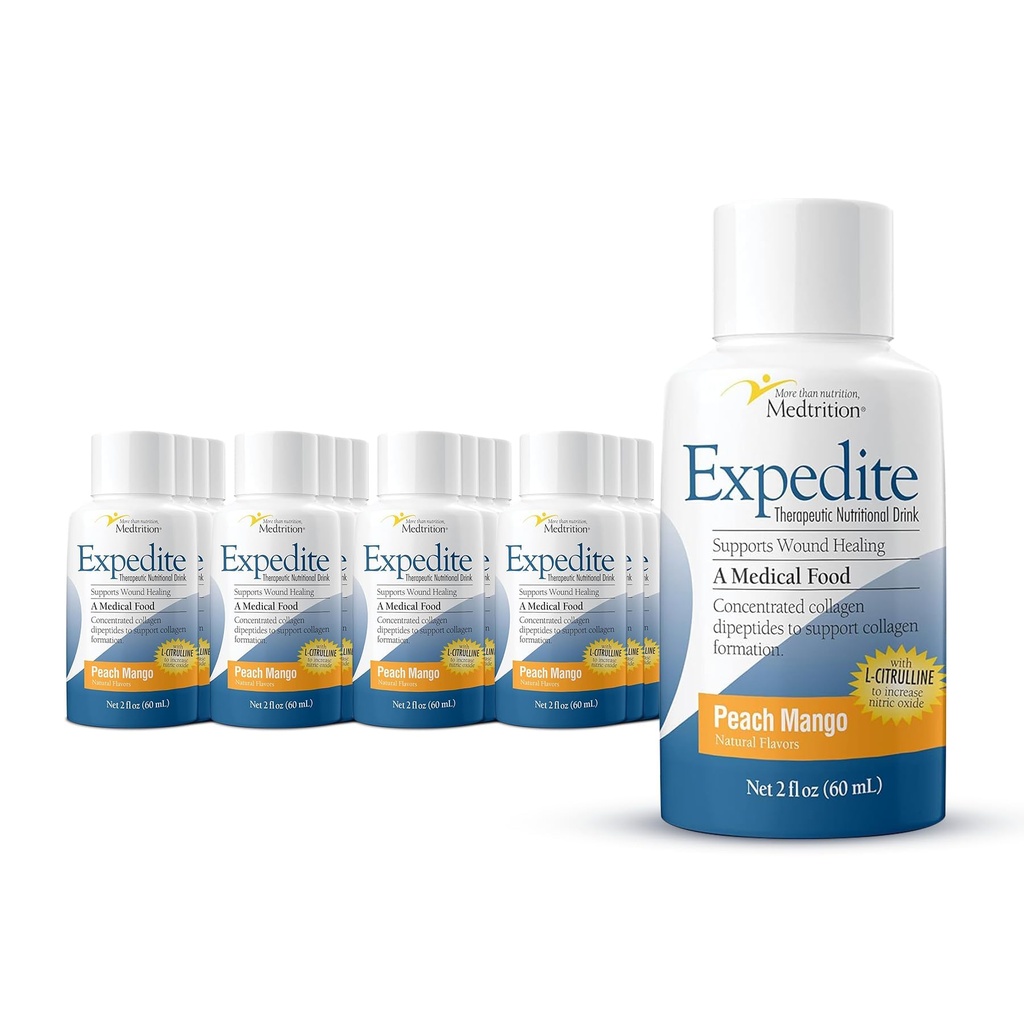 Medtrition Expedite Liquid Collagen, Peach Mango, 2 Fl Oz, Pack of 24 - Nutrition Support for General, Ortopedic & Kosmetisk kirurgi Inddrivelse