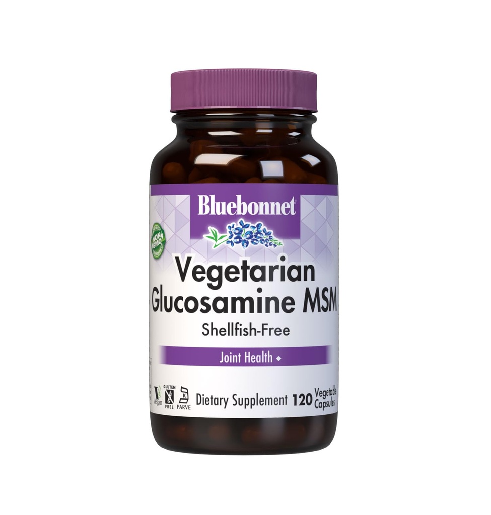 Bluebonnet Vegetarisk Glucosamin med MSM Supplement - Shellfish-Free Joint Support for Women & Men - Vegetabilsk Glucosamin HCI - Vegan, Kosher, Free of Soy, Gluten & Dairy - 120 V Caps