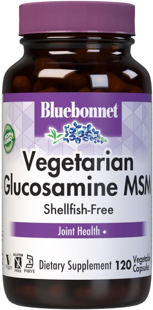 Bluebonnet Vegetarisk Glucosamin med MSM Supplement - Shellfish-Free Joint Support for Women & Men - Vegetabilsk Glucosamin HCI - Vegan, Kosher, Free of Soy, Gluten & Dairy - 120 V Caps