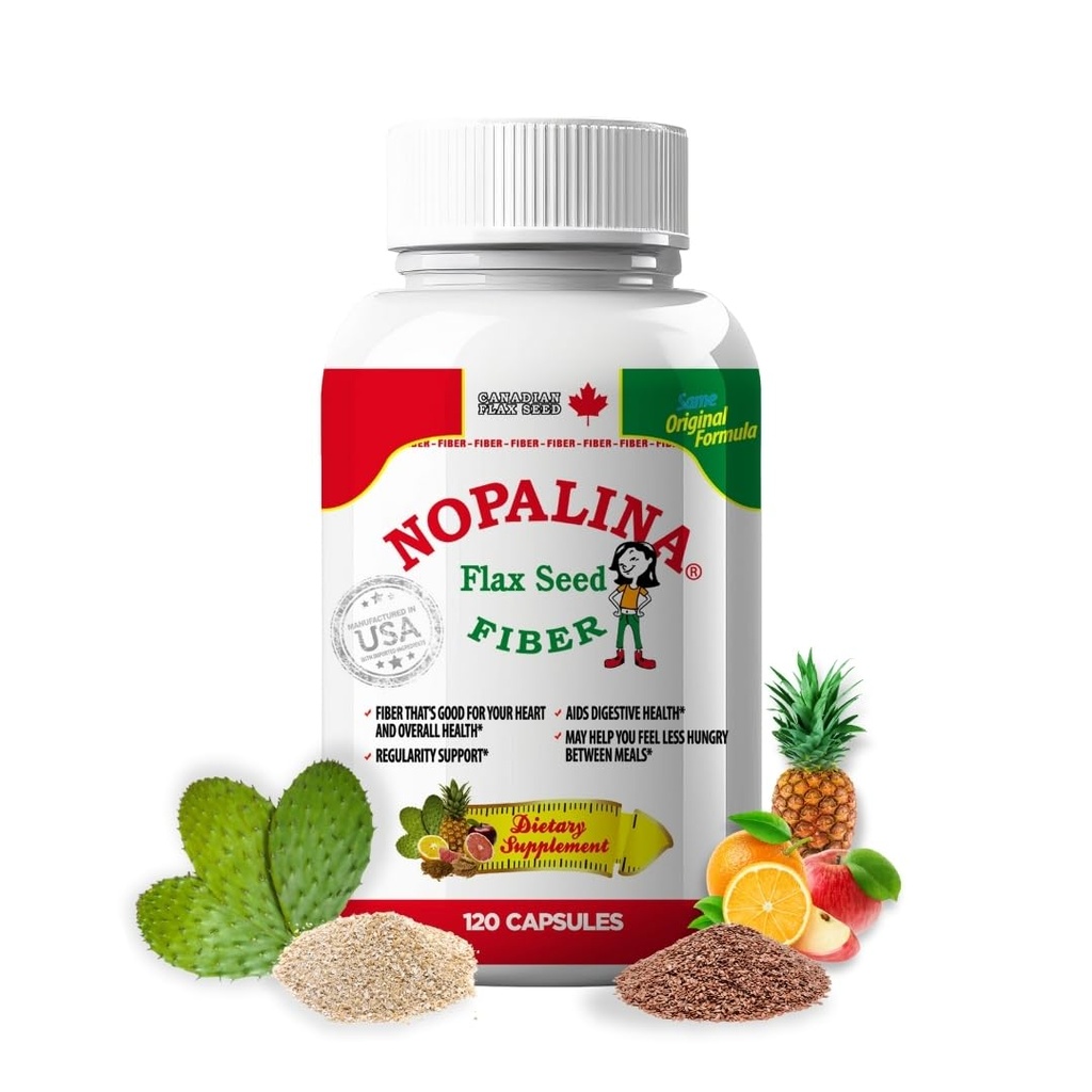 Nopalina Fiber Formel 124; 120 Capsules Meed 124; Hør Seed, Psyllium, Havre og Hvede Bran, Omega 3, 6 & 9 Meet 124; Gut Sundhed & Regularity