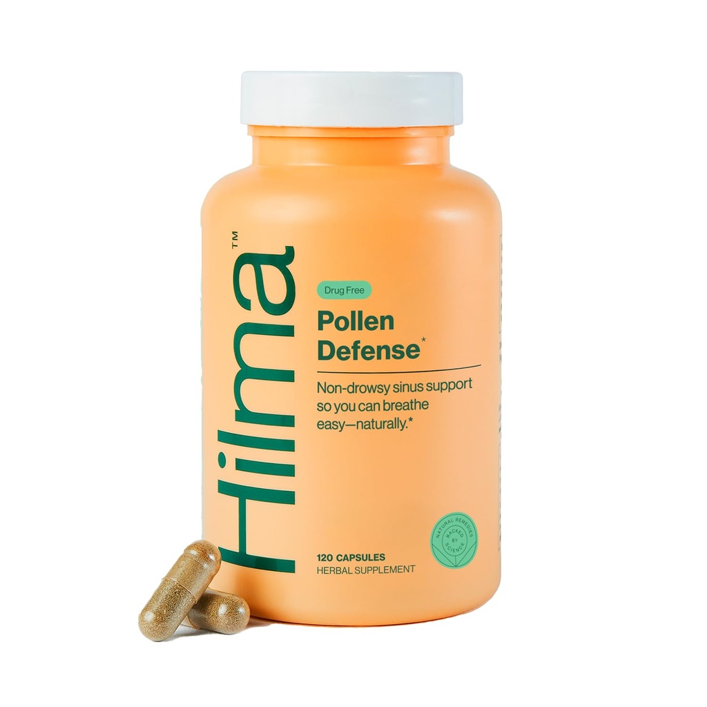 Hilma Natural Sinus Support, All Day Allergy og Sinus Relief fra Pollen og Støv w / Butterbur, Stinging Nettles og Spirulina, Non- Drowsy, Økologisk, Klinisk Proven Ingredienser, 120 Veganske Kapsler