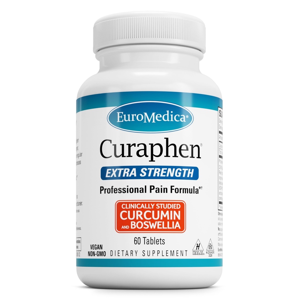 EuroMedica Curaphen Extra Strength - Curcumin & Boswellia Supplement for sund cirkulation Support - Gurkemeje supplement til støtte Joints, Muscle Health & Enphin Production - 60 tabletter