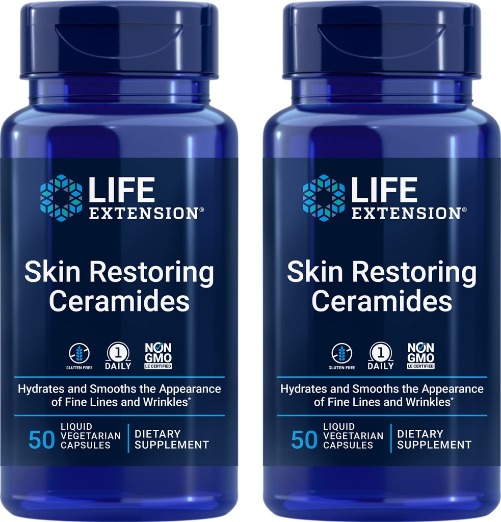 Life Extension Skin Restoring Ceramider, 50 Liquid Veg Caps (pakke med 2) - non-GMO, Vegetarisk Phytoceramid supplement