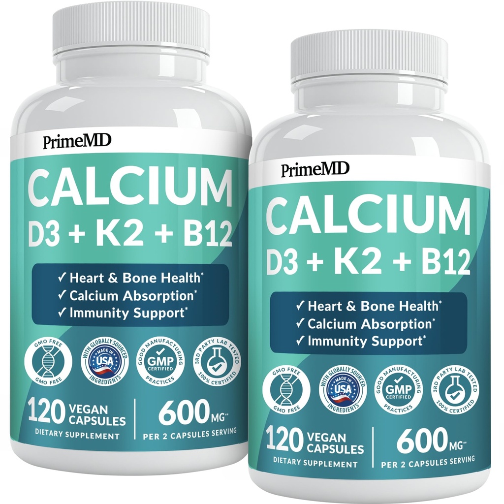 4 - in-1 Calciumtilskud til kvinder og mænd - Calcium med vitamin D3 K2 5000 IE Supplement, 601mg pr.