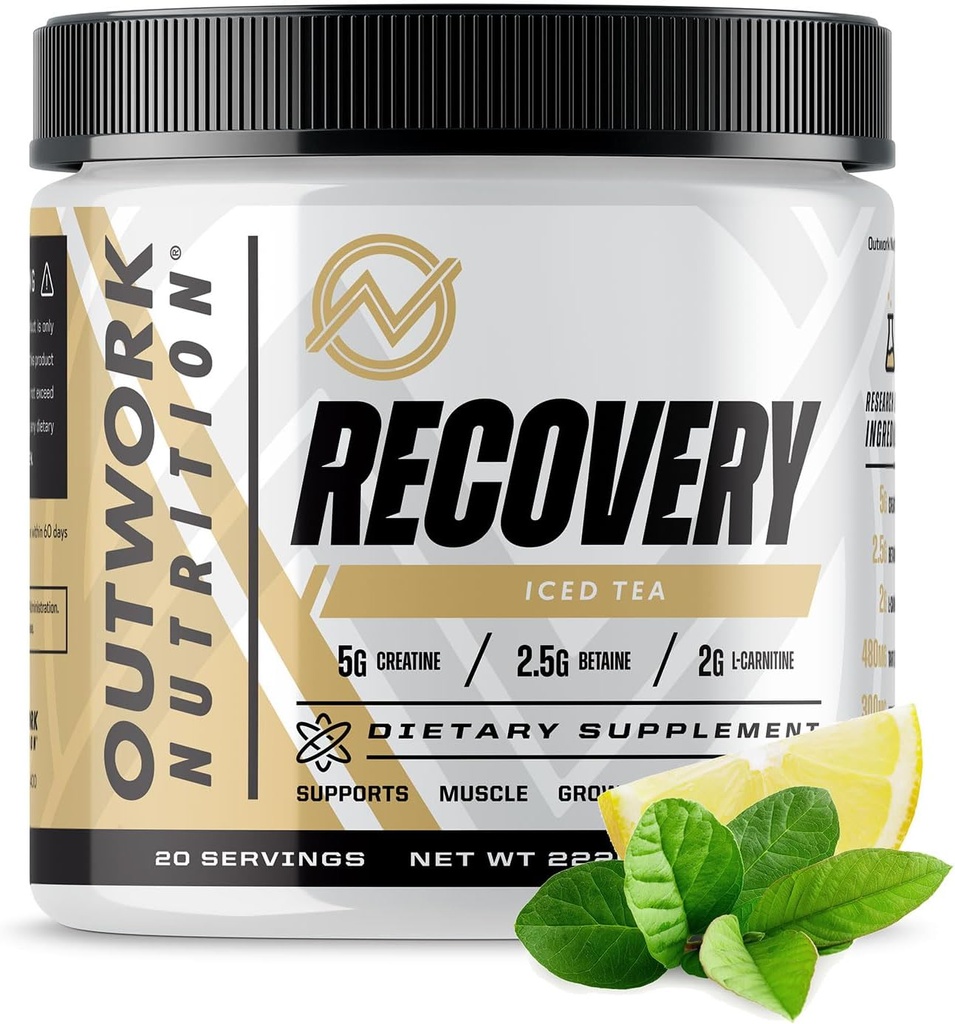 Outwork Nutrition Post Workout Recovery Powder - Creatin Monohydrat, KSM- 66 Ashwagandha & Tart Cherry - Speeds Recovery, Eases ømhed - Creatin Powder for mænd og kvinder, Iced Tea, 240 Gr