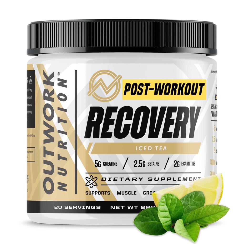 Outwork Nutrition Post Workout Recovery Powder - Creatin Monohydrat, KSM- 66 Ashwagandha & Tart Cherry - Speeds Recovery, Eases ømhed - Creatin Powder for mænd og kvinder, Iced Tea, 240 Gr