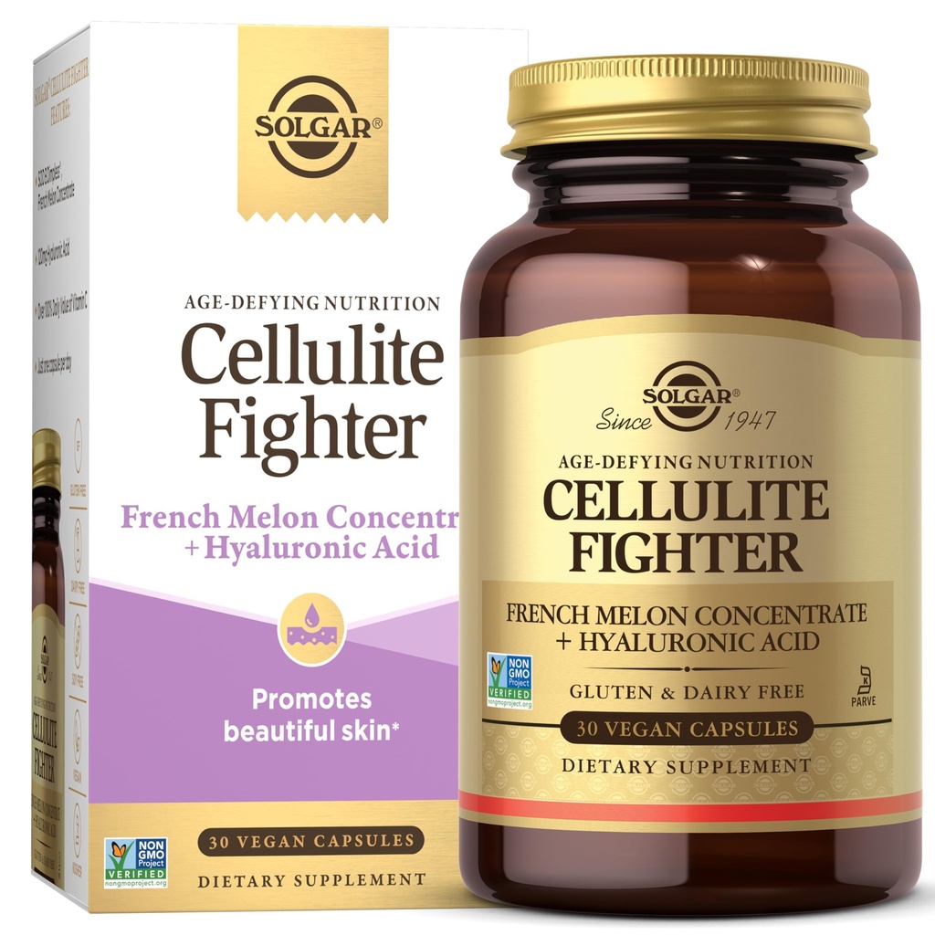 Solgar Cellulite Fighter Skin Vitamin og Mineral supplement, Support Glat Hud med fransk melon koncentrat, Hyaluronsyre og C-vitamin tillæg, Age- Defying Nutrition for Women, 30 Servering